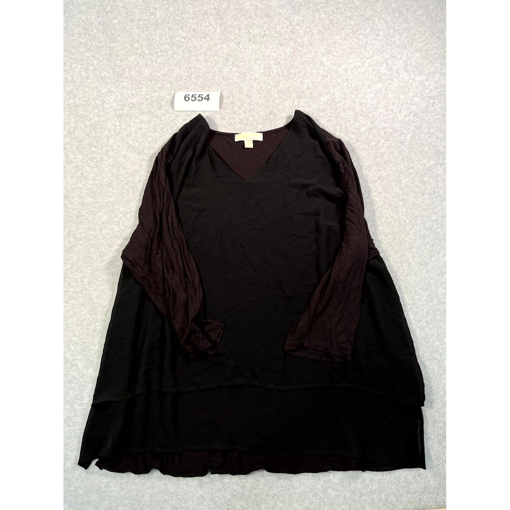Michael Kors Tunic Top Womens 3X Black Brown V Neck Long Sleeve Outdoor Casual